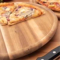 Pizzateller Akazie Pizzaschneidebrett Holzteller Pizzabrett Holz Brett Ø 32 cm
